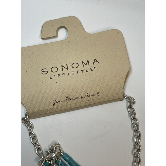 Sonoma Multi Stand Faux Turquoise Silver Disc Necklace New - Picture 5 of 6